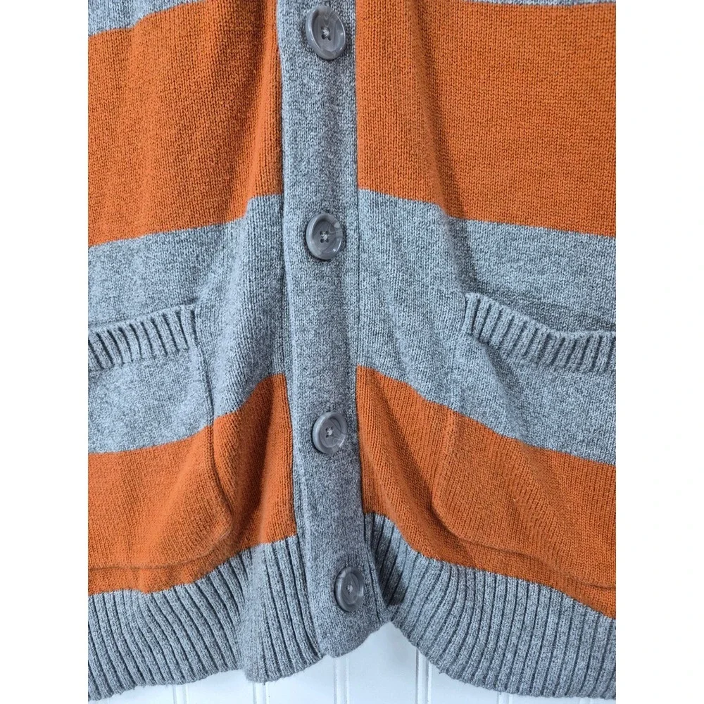 Gap Mens Shawl Collar Rugby Stripe Cardigan Sweater Orange Grey XL Preppy Cozy